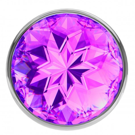 Большая серебристая анальная пробка Diamond Purple Sparkle Large с фиолетовым кристаллом - 8 см.